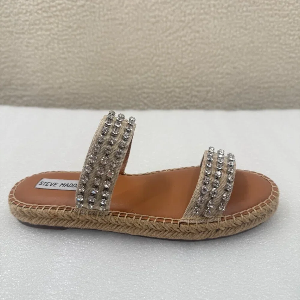 Steve Madden Zendaya Rhinestone Embellished Espadrilles Sandals Size 8 NEW